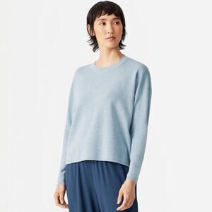 EILEEN FISHER Ultrafine Merino Box-Top in Responsible Wool Sky Blue Heather Sz M